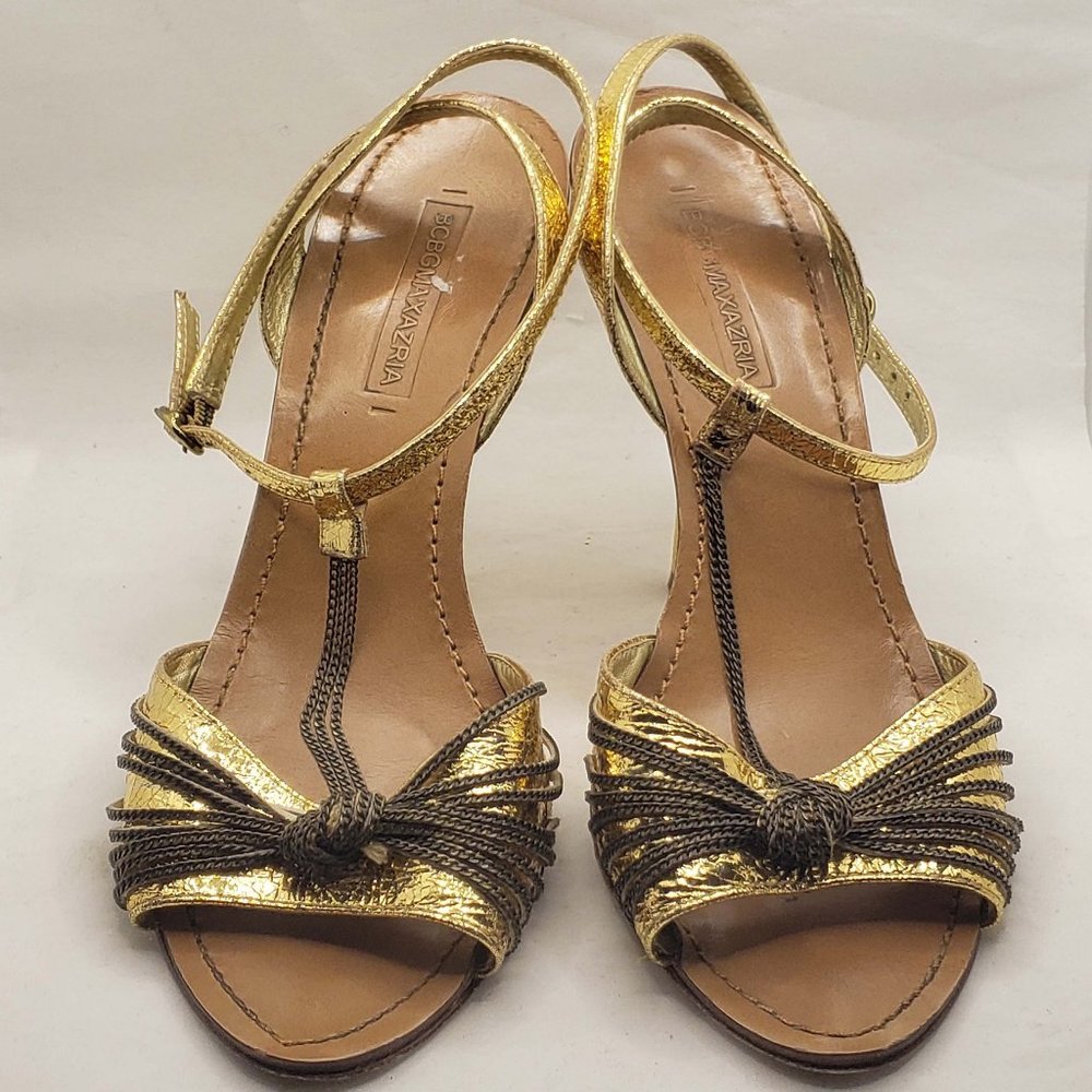 BCBGMaxazria gold 70's disco style strapy chain de - Picture 2 of 5